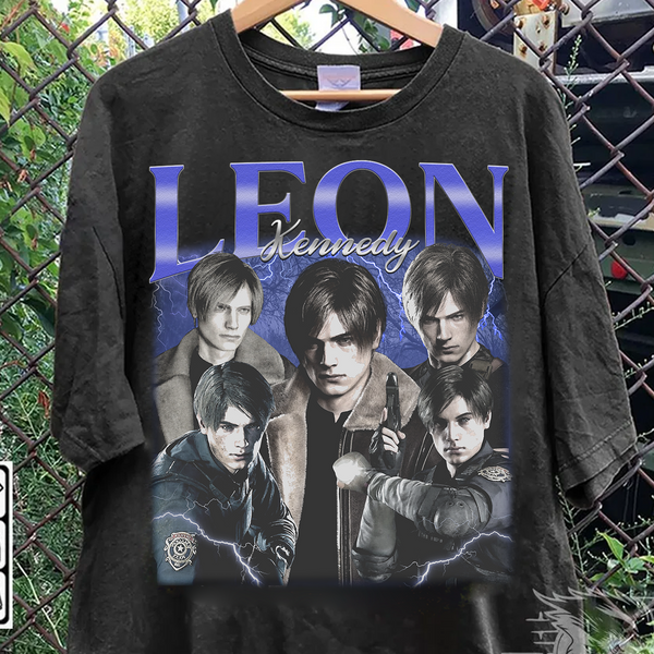 Blue Leon Vintage Shirt, Leon Kennedy Residence Evil 2 4 Remake 90S Y2K Shirt-image