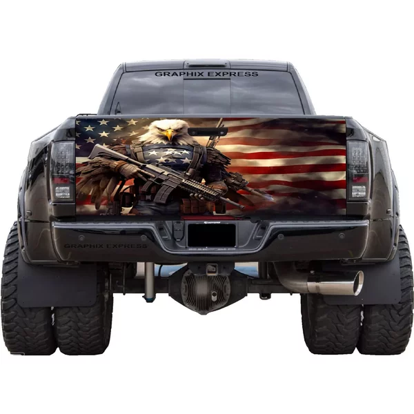 Tailgate Wrap American Flag Eagle Vinyl Graphic Decal Sticker, Pickup Decal T341-image