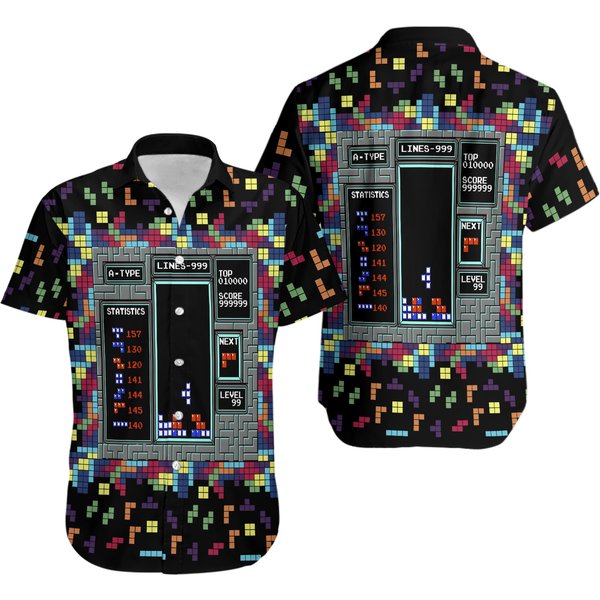 Vintage Tetris Empire With All Hawaiian, Summer Party Shirt, Buttom Down Shirt-image