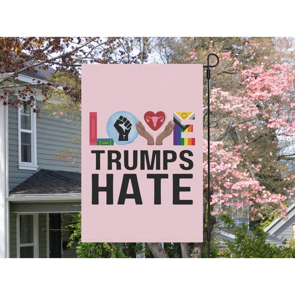 Love Trumps Hate Garden Flag, Feminist Activist Gift-image