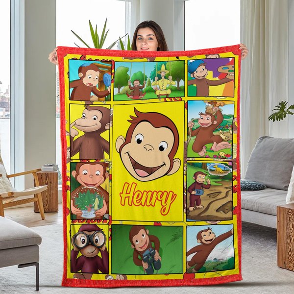Personalized Curious George Blanket, Curious George Blanket,Curious George Birthday Gifts-image