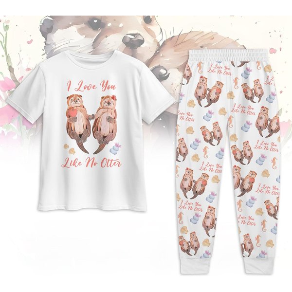 Otter Valentine Pajamas Set, I Love You Like No Otter Tshirt Pants, Cute Otter Pajamas Women-image