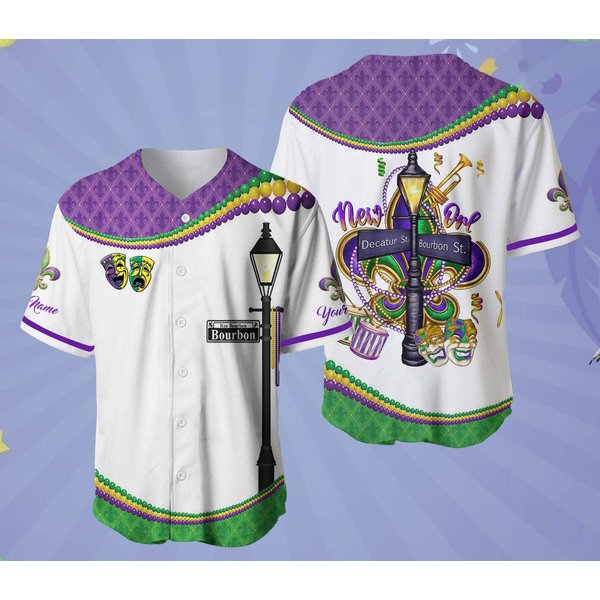Personalized Mardi Gras Baseball Jersey, Custom Name Mardi Gras Baseball Jersey, Mardi Gras Carnival Jersey-image
