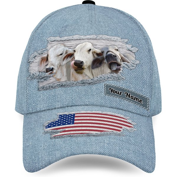 Brahman Cattle Jeans Pattern Customized Name Cap-image