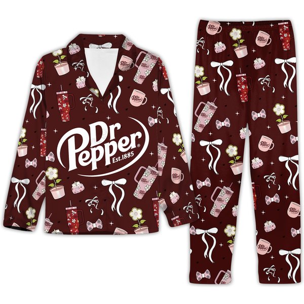 Dr Pepper Valentine Pajamas Set, Soda Pink Bows Fleece Pajamas-image