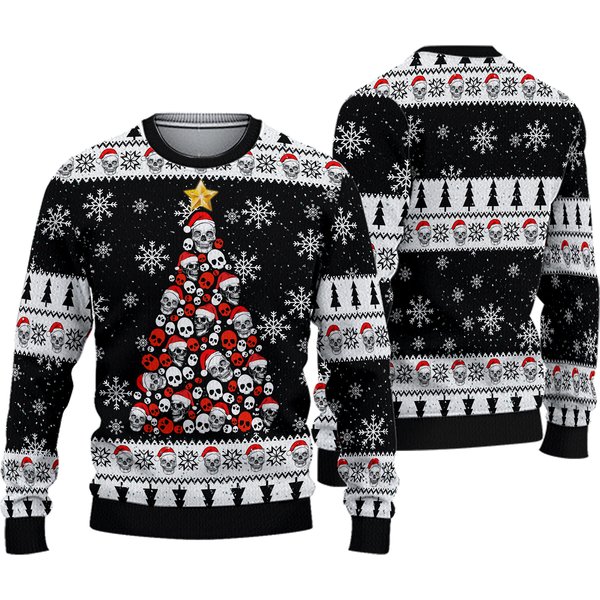 Skull Pine Tree Ugly Christmas Sweater, Christmas Sweater-image