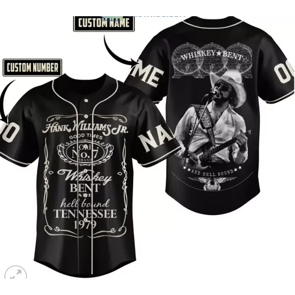 Hank Williams Jr Whistkey Bent And Hell Bound Baseball Jersey-image