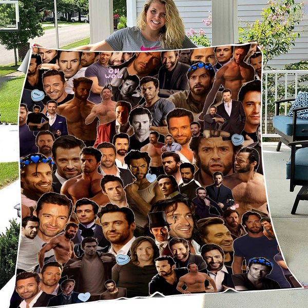 Hugh Jackman Colllage Fleece Blanket-image