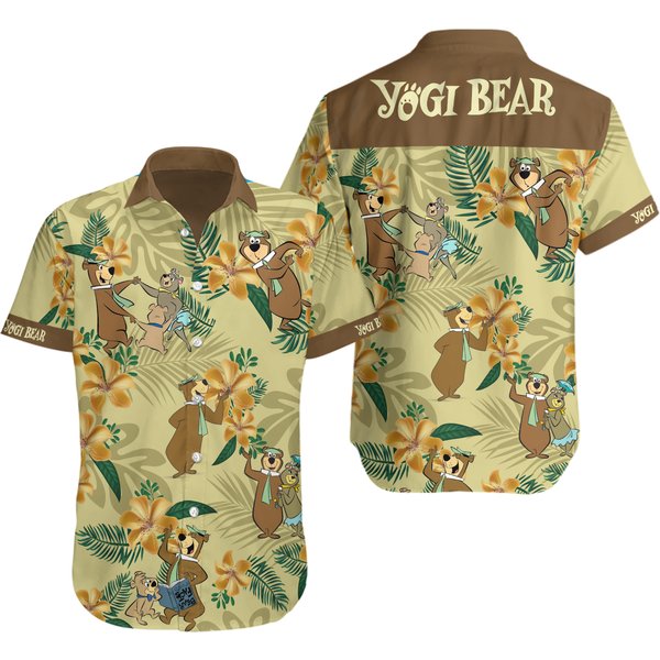 Yogi Bear Button Shirt, Yogi Bear Hawaii Shirt,-image
