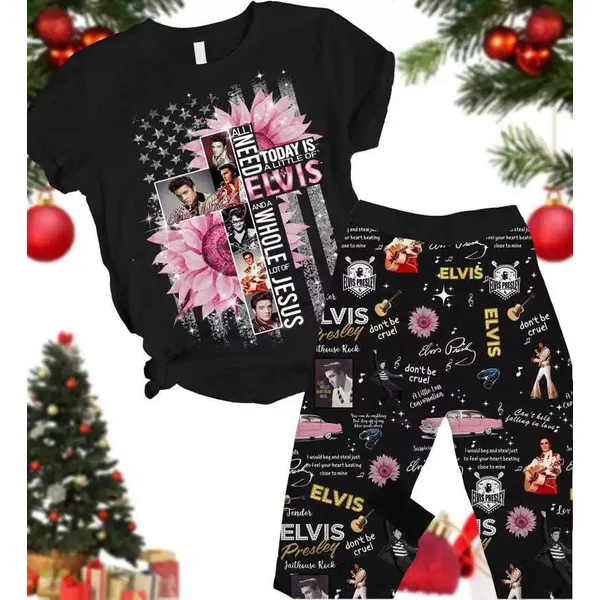 Christmas Elvis Presley Pajamas Set, Elvis King Man Shirt Pants, Rock And Roll