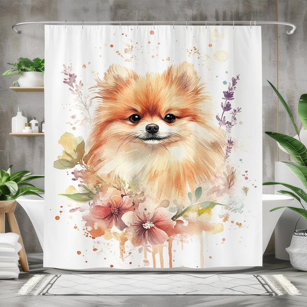 Pomeranian Dog Shower Curtain, Bathroom Decor-image