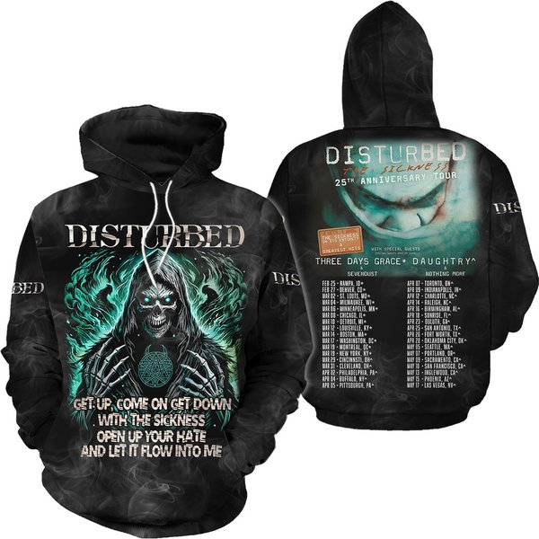 Disturbed 2025 Tour Date 3D Printed Hoodie, Unisex All Size-image