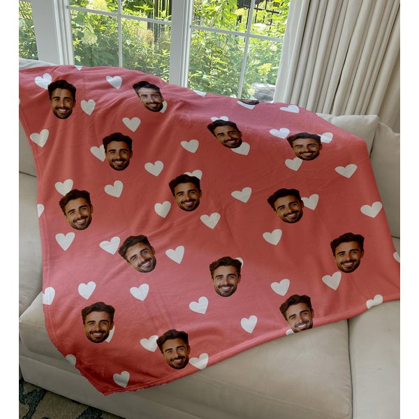 Custom Face Blanket W/ Hearts, Custom Photo Blanket, Personalized Blanket-image