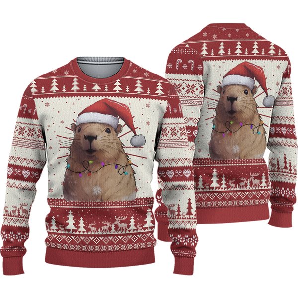 Cute Capybara Christmas Ugly Sweater, Capy Santa Holiday Sweater-image