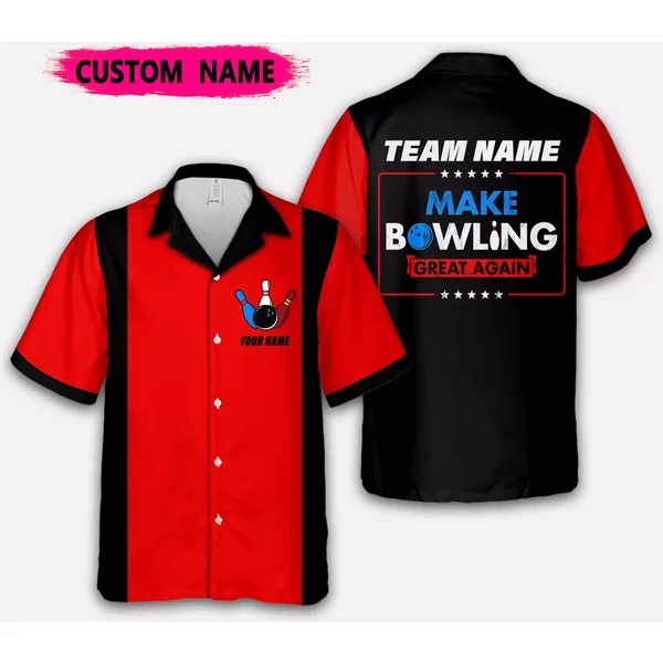 Make Bowling Great Again Trump Personalize Custom Name Bowling Hawaiian Shirt-image