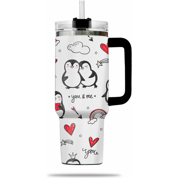 Loving Penguin Tumbler 40Oz With Handle, Valentine Tumbler 40Oz-image