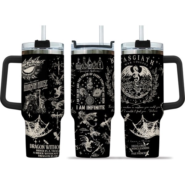 40 Oz Dragon Rider Tumbler With Handle, Fourth Merch,Gift-Laser Engraved Tumbler With Lid And Straw-image