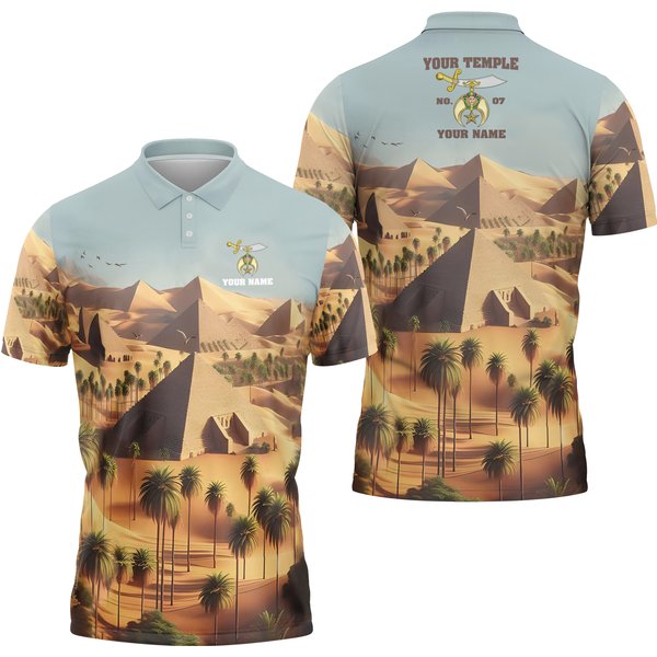 Customized Noble Shriners Masonry Pyramid On The Desert Men's Polo Shirt-image