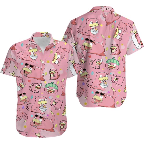 Slowpoke Cute Hawaiian Shirt Shorts Water Type Summer Aloha-image