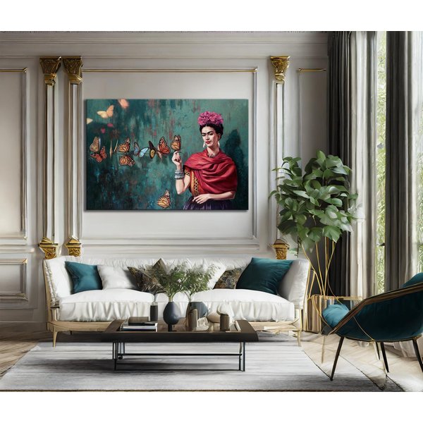 Frida Kahlo Canvas Art With Butterfly - Oil Paint Print, Beautiful Canvas
