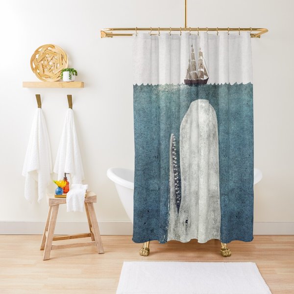 The White Whale Shower Curtain, Extra Wide Shower Curtain
