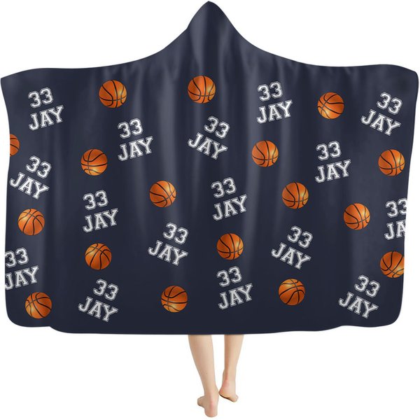 Personalized Wearable Hooded Blanket Basketball, Custom Number And Name, Warm Gift-image