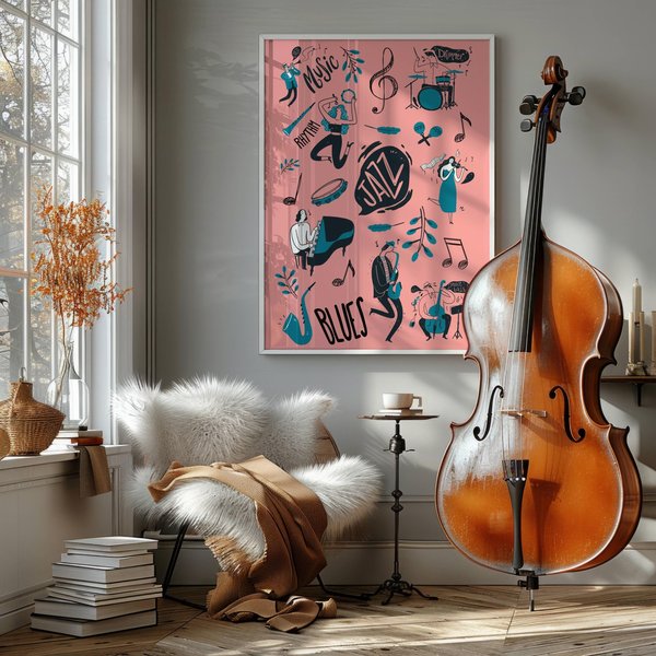 Jazz Music Poster, Music Room Decor, Music Studio Retro Jazz Art Print-image