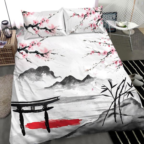 Japanese Bedding, Cherry Blossom Duvet Cover, Sakura Comforter Set By Cool Bedding-image