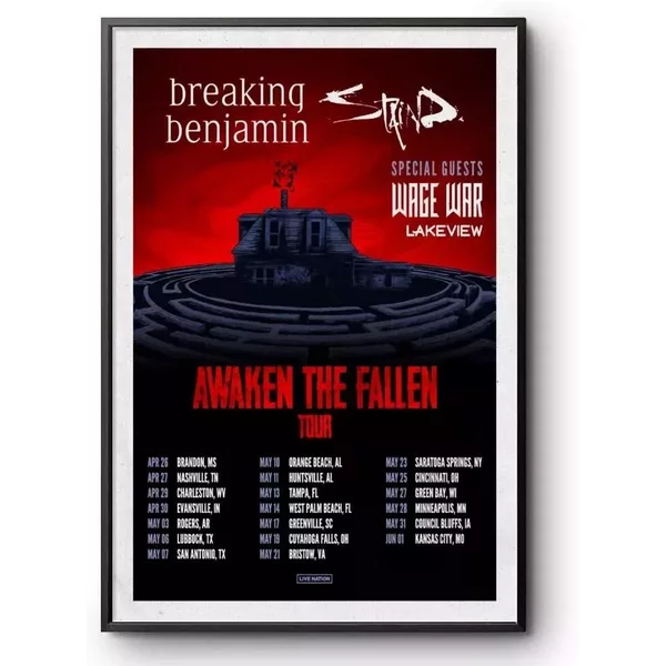 Breaking Benjamin Awaken The Fallen Tour 2025 Poster, Gift For Fans-image