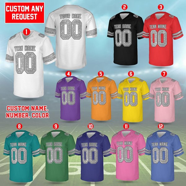 Personalized Glitter Football Jersey, Custom Name Number V-Neck Short Sleeve Jersey-image
