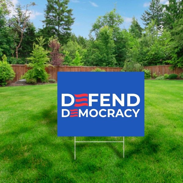 Defend Democracy Anti Trump Sign For Anti Maga Liberal Progressive Yard Sign-image