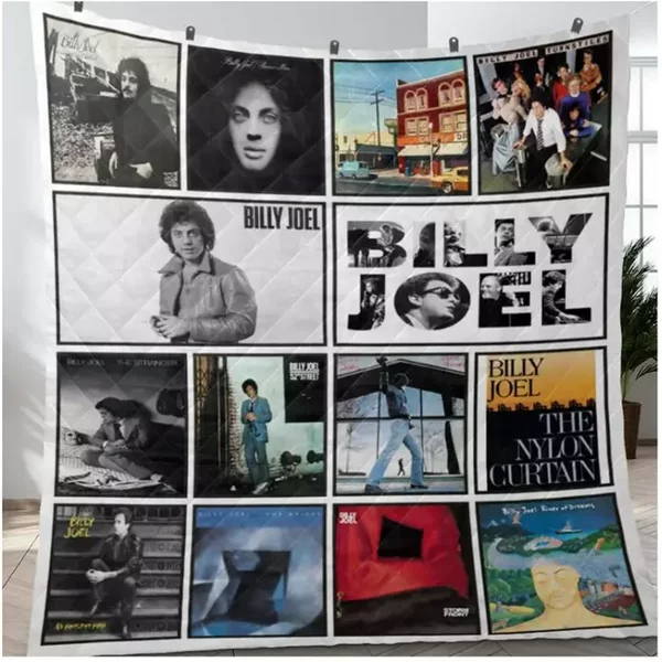 Billy J0El Album Collage Quilt Blanket, Billy Joel Piano Man Quilt Blanket-image