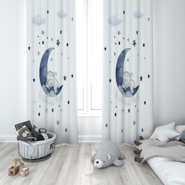 Bf-027 Sleeping Baby Elephant, Baby Room Curtain, Children's Room Curtain, Curtain