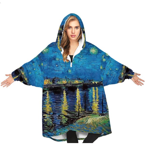 Starry Night Snug Microfleece Oversized Wearable Hooded Blanket-image