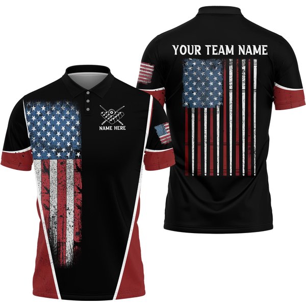 Personalized American Flag Billiard Polo Shirt