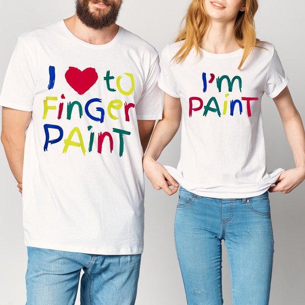 I Heart Love To Finger Paint I'm Paint Cute Couple Valentine T-Shirt-image