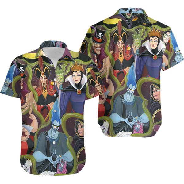 Funny Villains Hawaiian Button-Up Shirt-image