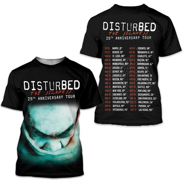Disturbed 2025 Tour 3D T-Shirt, Unisex All Size-image
