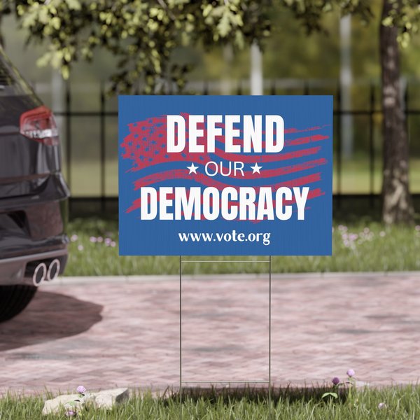 Democracy Yard Sign, Democracy Lawn Sign, Defend Democracy, 24 X 18, Print On Both Sides, Free Mounting Stake Included, Vote Lawn Sign-image