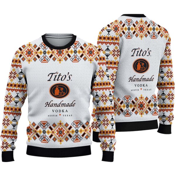 Titos Handmade Christmas Ugly Sweater, Vodka Xmas Sweater, Austin Texas Label Sweater-image