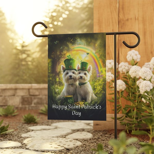 Westie Saint Patrick's Day Garden & House Banner, Saint Patrick's Garden Flag-image