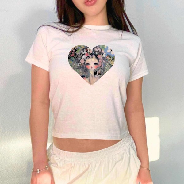 Aya Takano Shirt Cat Girl Print Baby Tee, Gifts For Her