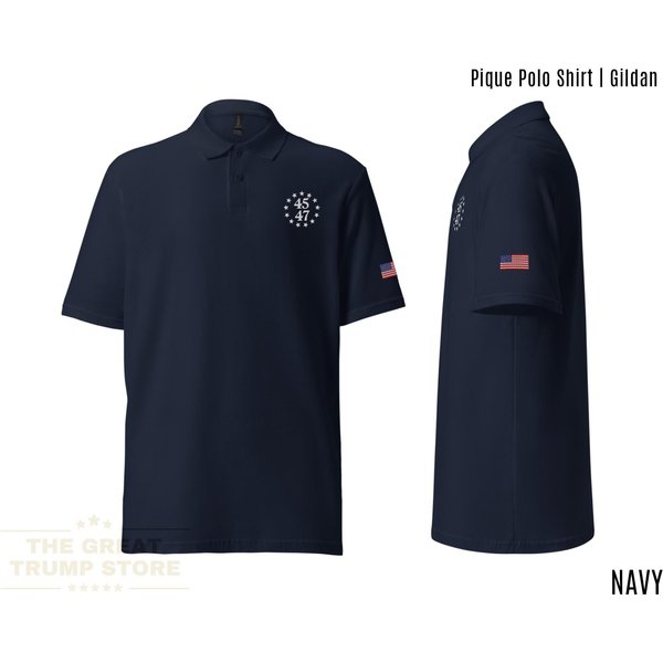 Trump Polo Shirt 45 47 Trump Golf Shirt 45-47 Polo Trump Cotton Pique Embroidered Polo Shirt Trump Mens Polo Shirt-image