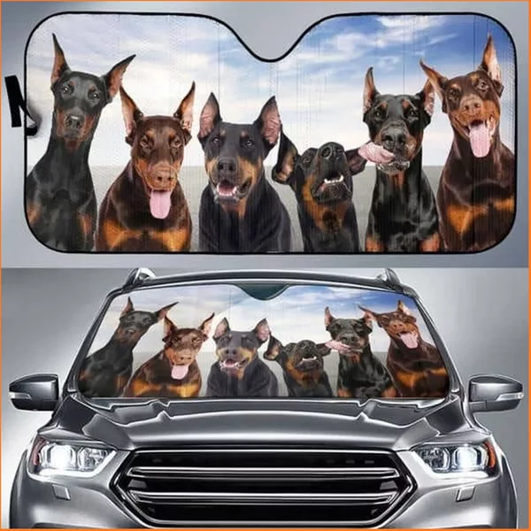 Car Sunshade Doberman Face Auto Sun Shade Car Uv Protection-image
