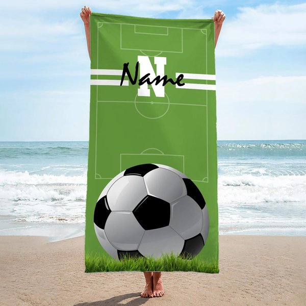Personalized Kids Soccer Football Monogram Beach Towel-image