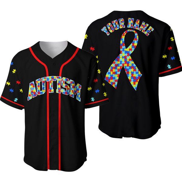 Personalized Name Autism Ribbon Aop Baseball Jersey Unisex, Autism Jersey-image