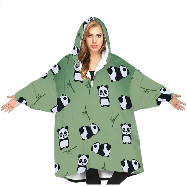 Panda Sherpa Blanket Hoodie Oversize, Lazy Panda Blanket Hoodie