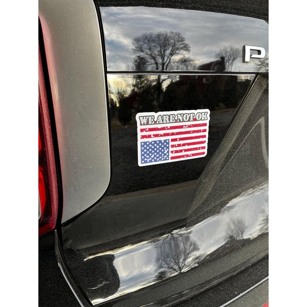 We Are Not Ok Upside Down American Flag Distress Bumper Sticker-image