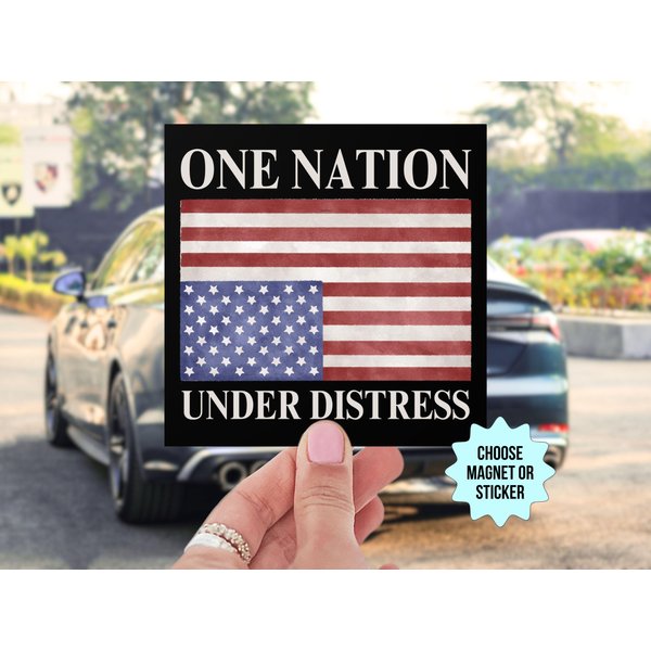 One Nation Under Distress Car Magnet, Upside Down American Flag-image