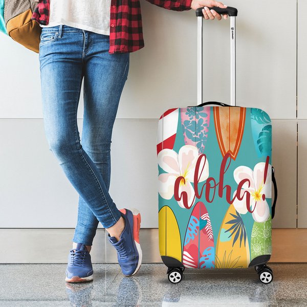 Surfboard Aloha Luggage Cover, Must-have, Trip Vacation Gifts, Unique Colorful Travel Gifts
